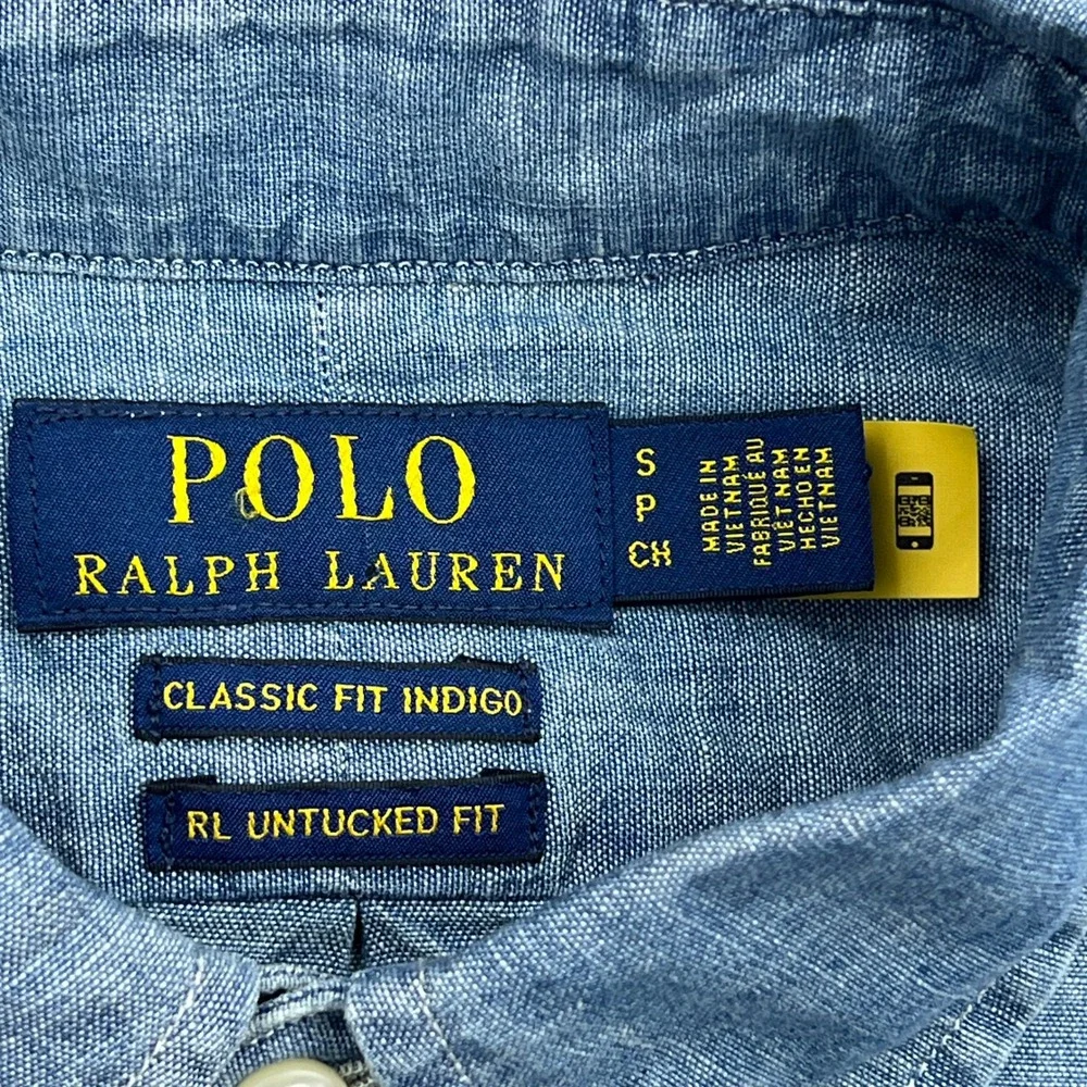 NEW Polo Ralph Lauren Shirt Mens Small Blue Indigo Chambray Untucked Classic Fit